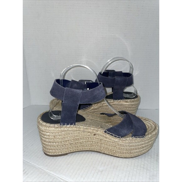 Marc Fisher Sandals Womens 10 Blue Suede Espadrille Platform Wedges Open Toe - Picture 6 of 13